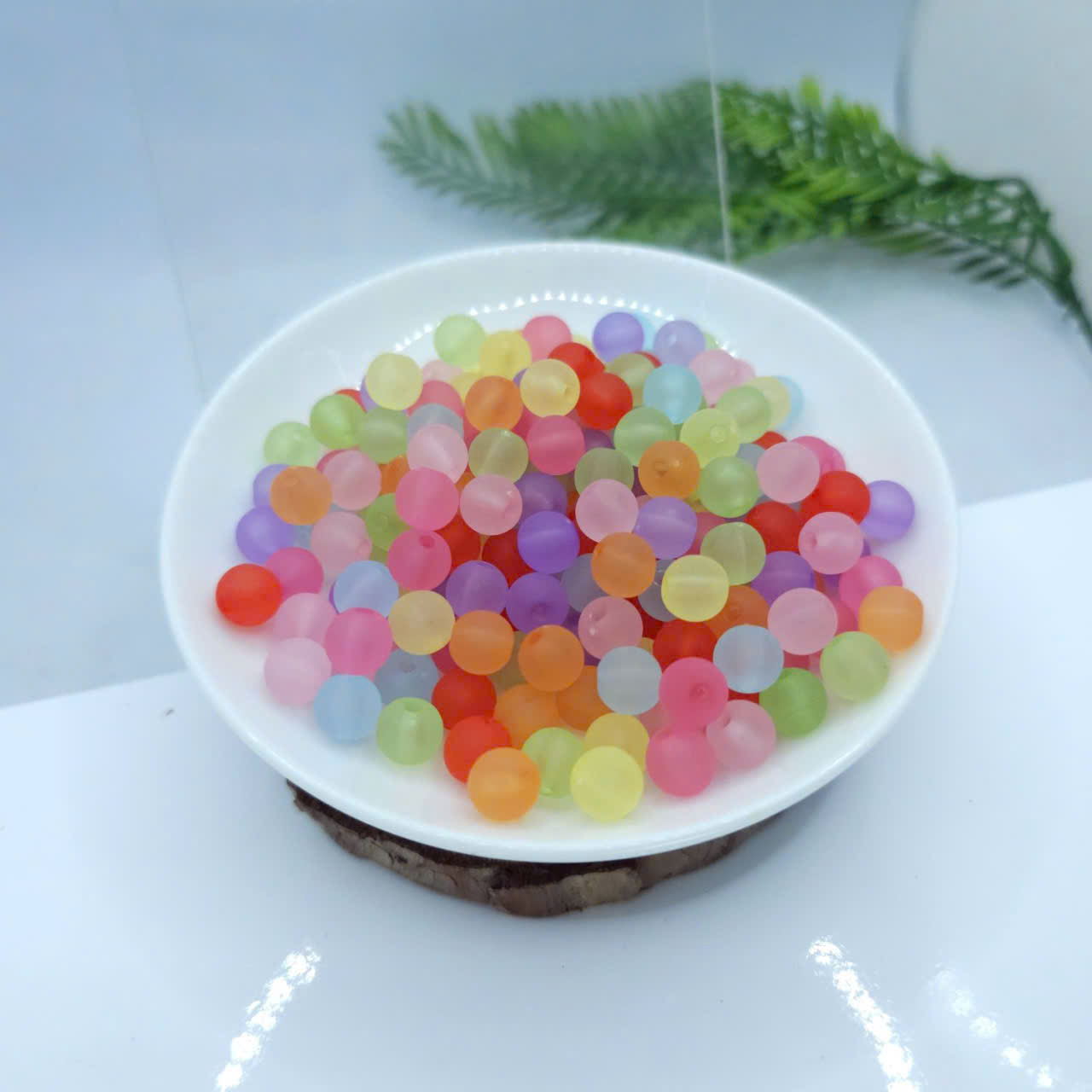 nhựa tròn trong suốt nhám 8mm mix màu xâu vòng tay, vòng cổ