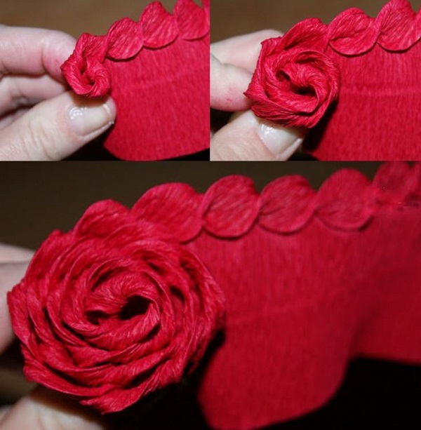 Xoắn cánh hoa hồng từ mép giấy nhún